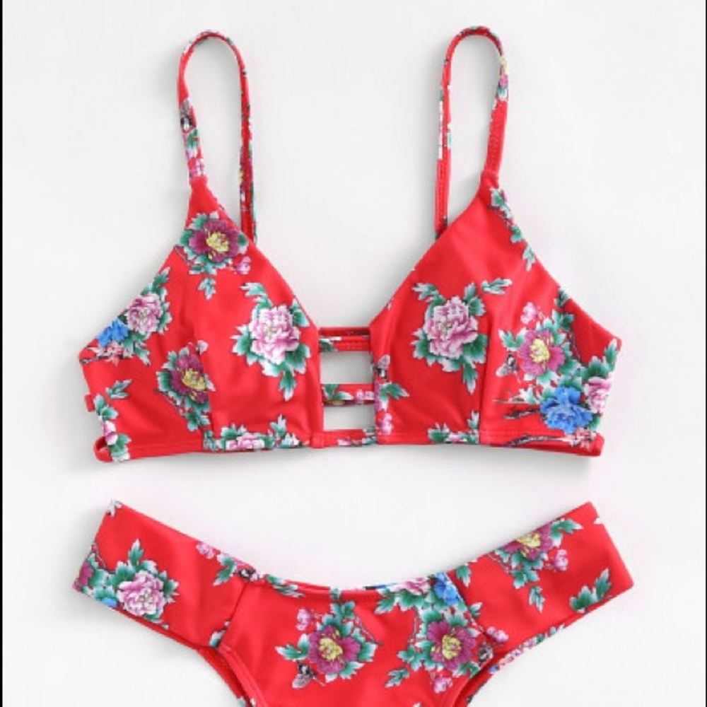 Calico Print Ladder Cut Out Bikini Set